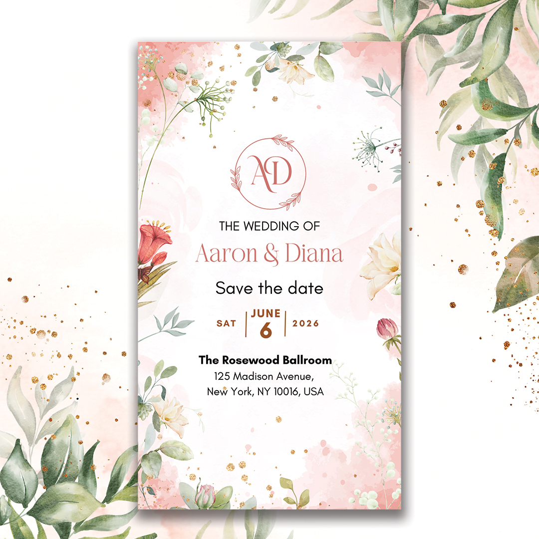 Pink Floral Save the Date Digital Card