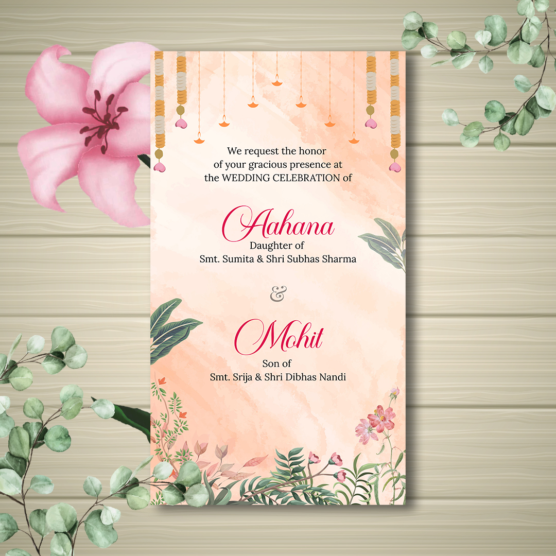 Peach Floral Wedding Invitation