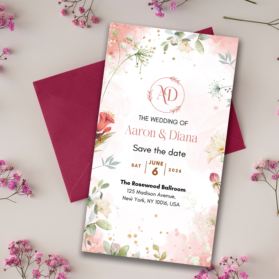 Pink Floral Save the Date Digital Card