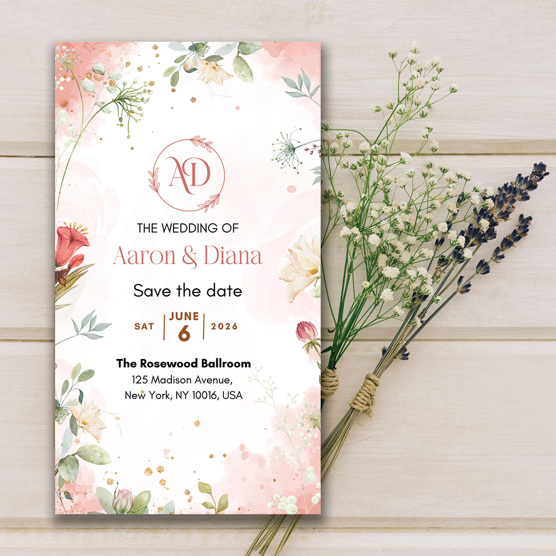 Pink Floral Save the Date Digital Card